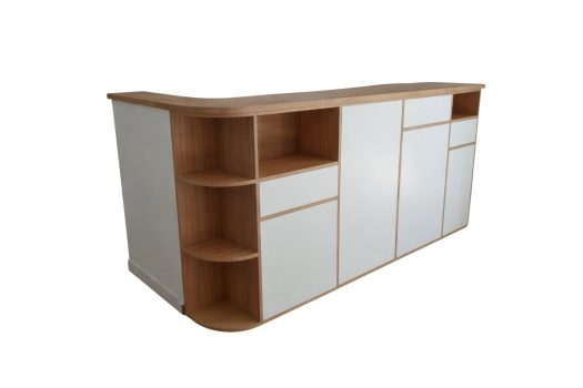 Comptoir en chêne massif, latté chêne et médium peint